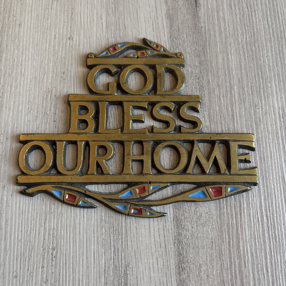 God Bless Our Home Metal Door Sign Plaque 5.5"